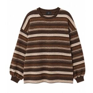 NHICDNS Mens Oversized Striped Sweater XL Earth Tones Cabincore 90s Grunge